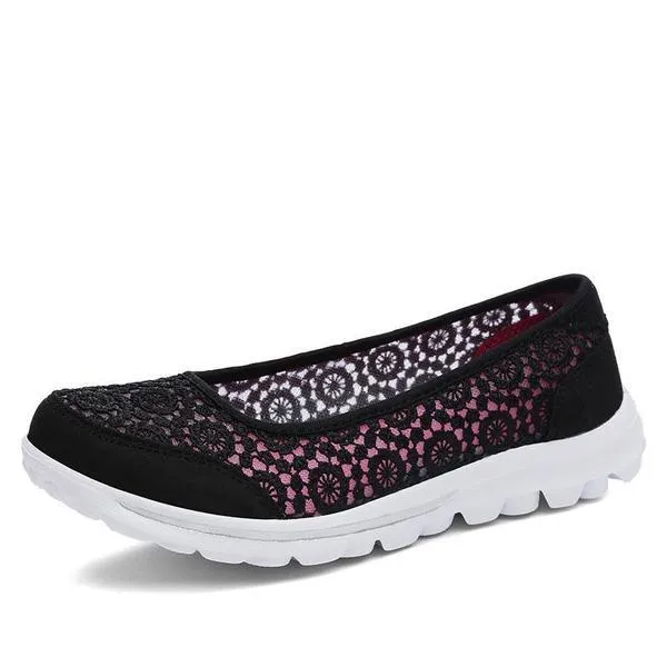 Women Casual Breathable Hollow Lace Flats Shoes