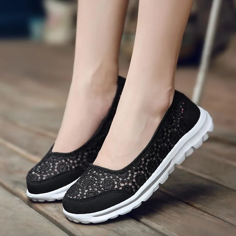Women Casual Breathable Hollow Lace Flats Shoes