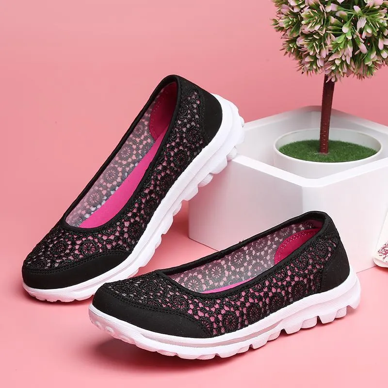 Women Casual Breathable Hollow Lace Flats Shoes