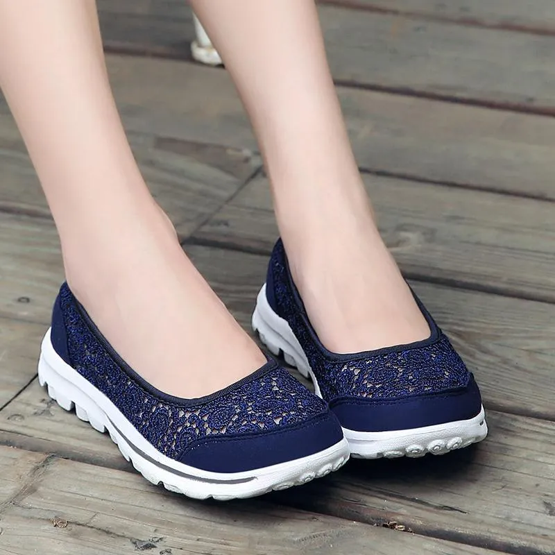 Women Casual Breathable Hollow Lace Flats Shoes