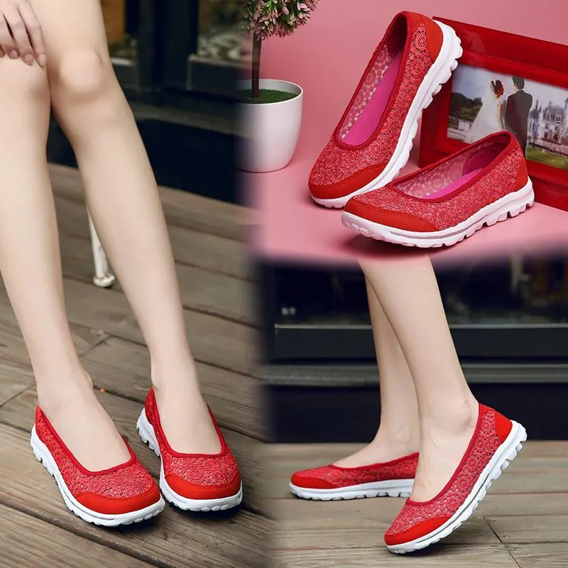 Women Casual Breathable Hollow Lace Flats Shoes
