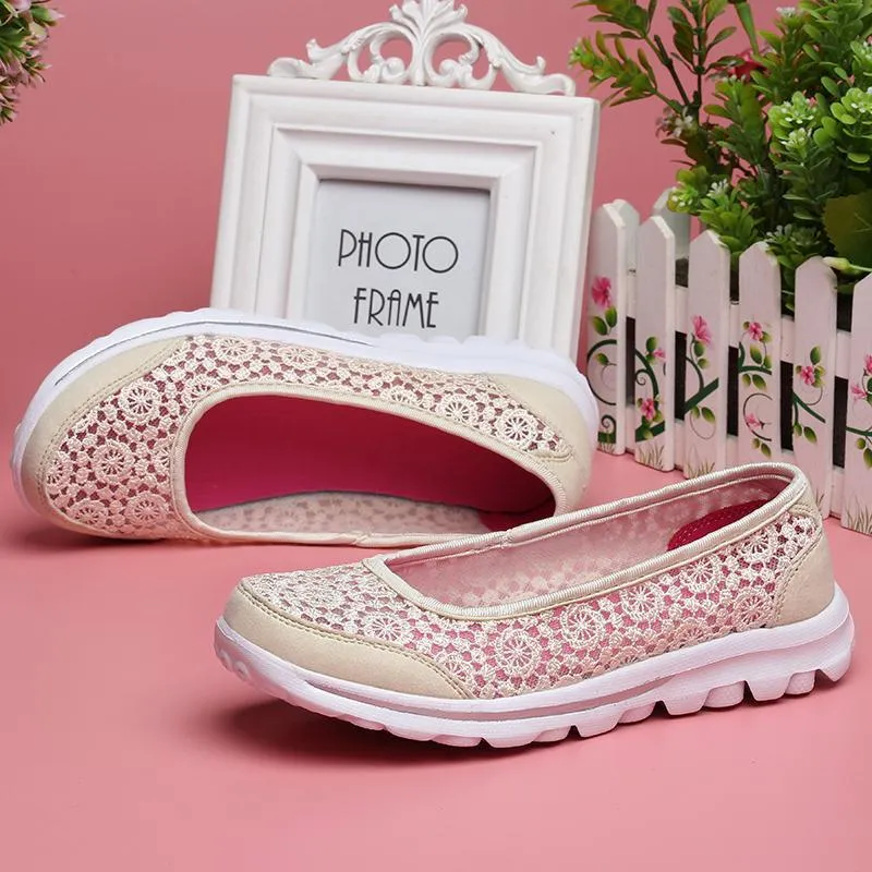 Women Casual Breathable Hollow Lace Flats Shoes