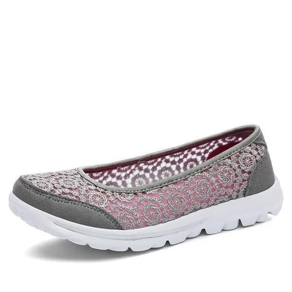 Women Casual Breathable Hollow Lace Flats Shoes
