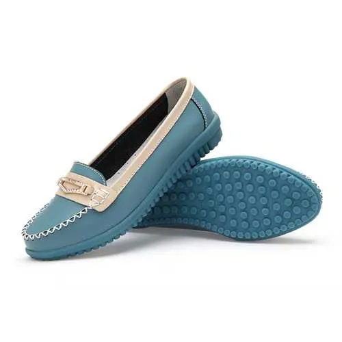 Women Casual Leather Shoes Colors Pointed Toe Flats Soft Sole Slip On Leather Loafer Shoes