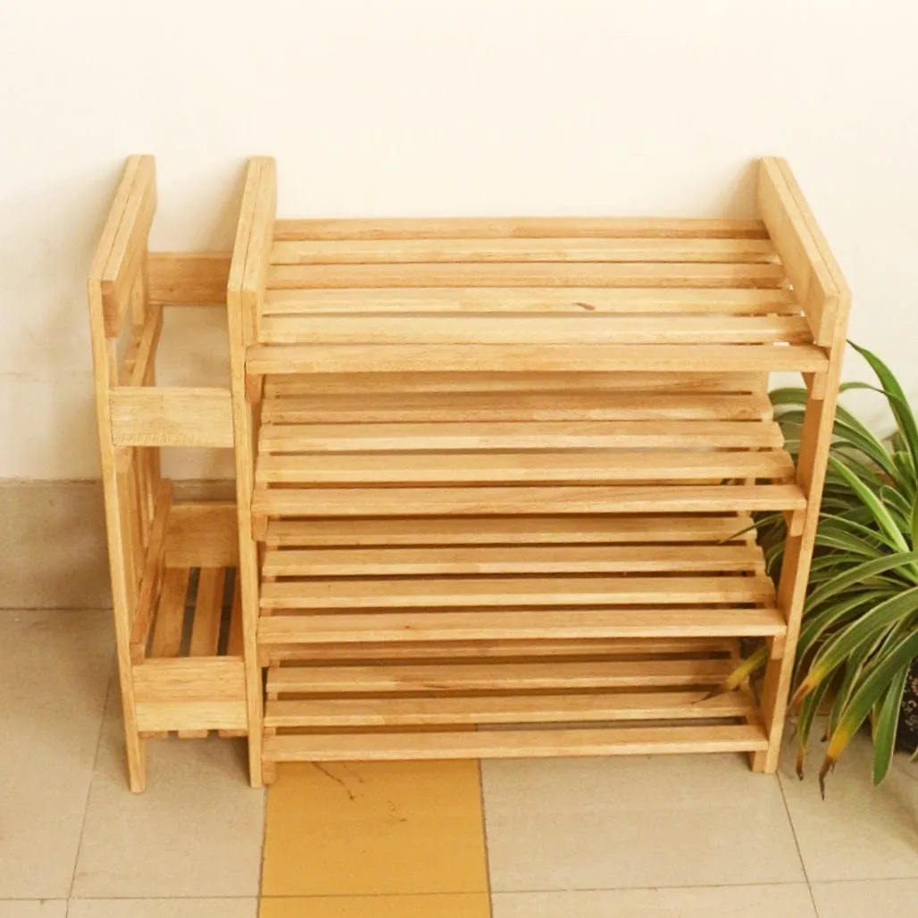 Wooden Shoe Rack with Umbrella Stand - Handcrafted 4 Tier Organizer for Shoes, Umbrella, and Decor