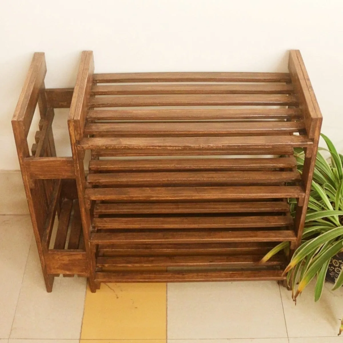 Wooden Shoe Rack with Umbrella Stand - Handcrafted 4 Tier Organizer for Shoes, Umbrella, and Decor