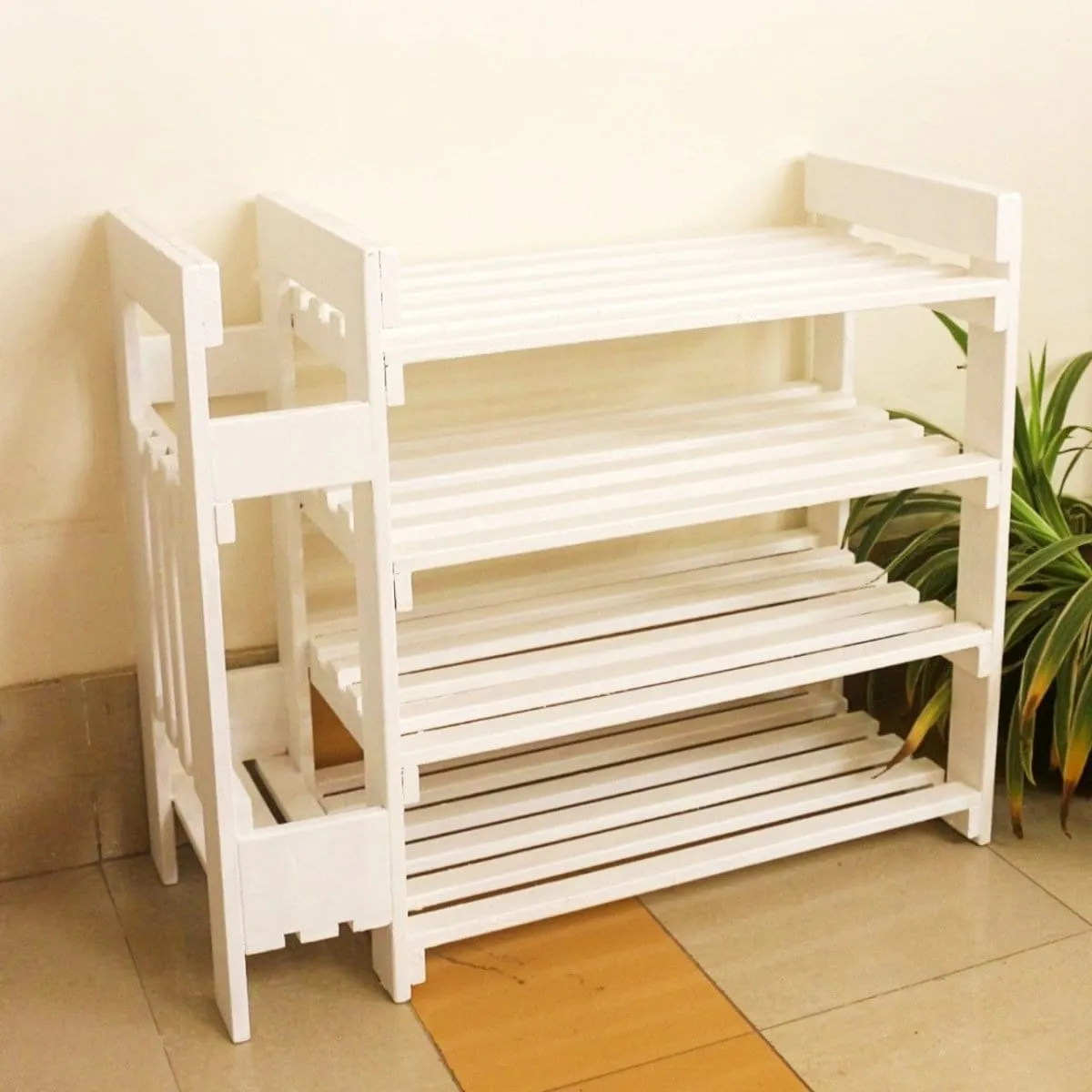 Wooden Shoe Rack with Umbrella Stand - Handcrafted 4 Tier Organizer for Shoes, Umbrella, and Decor