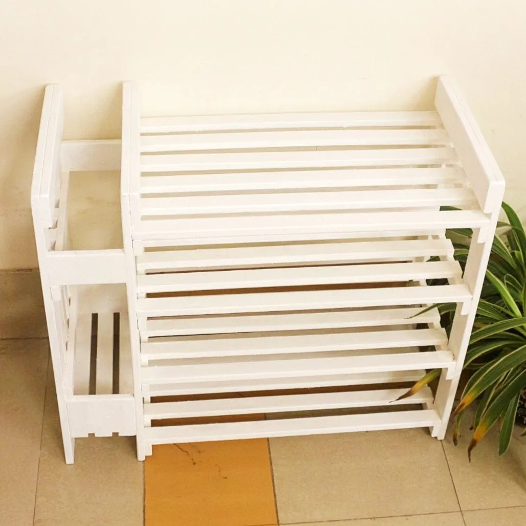 Wooden Shoe Rack with Umbrella Stand - Handcrafted 4 Tier Organizer for Shoes, Umbrella, and Decor