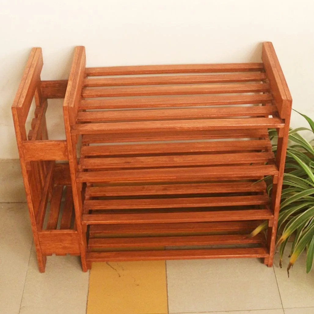Wooden Shoe Rack with Umbrella Stand - Handcrafted 4 Tier Organizer for Shoes, Umbrella, and Decor