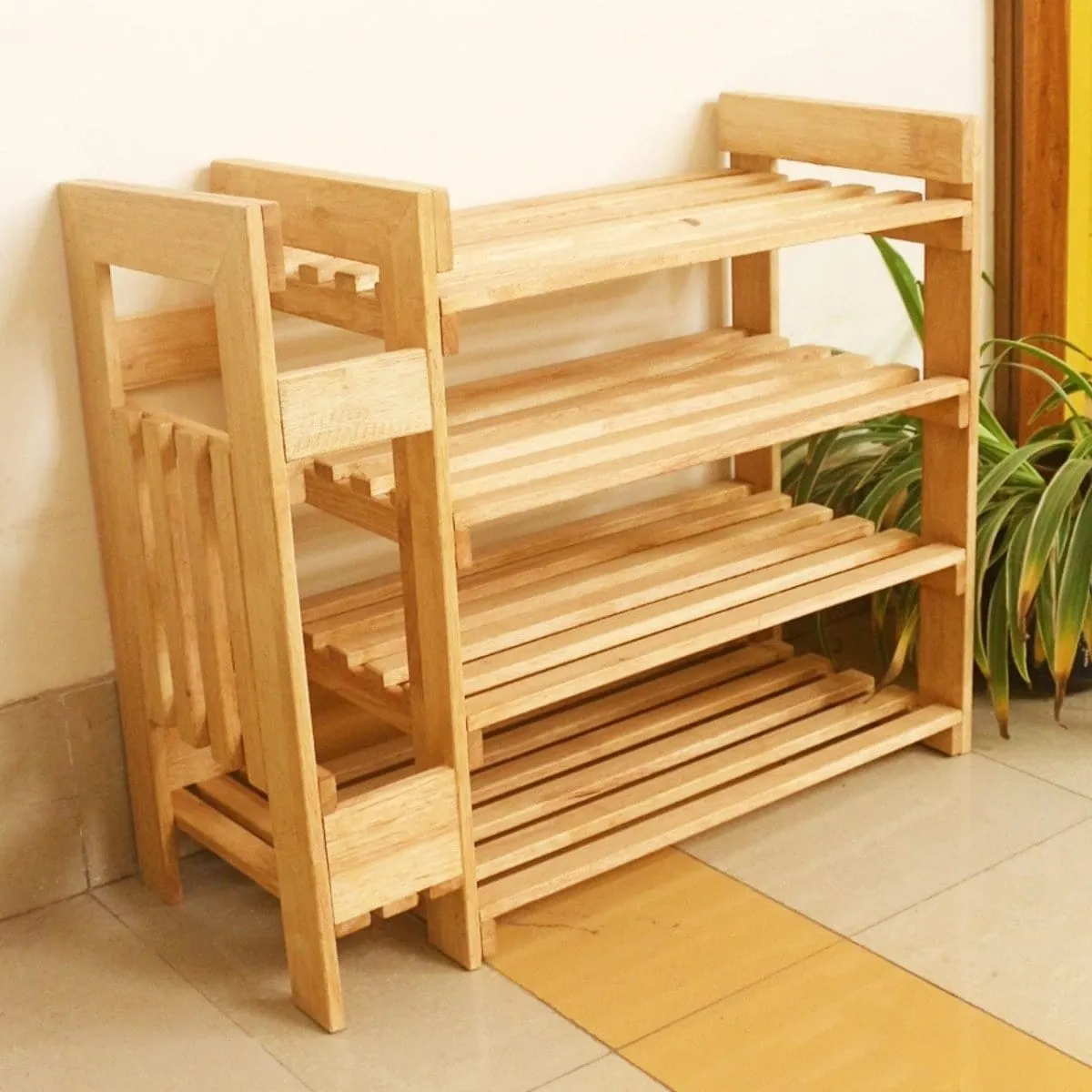 Wooden Shoe Rack with Umbrella Stand - Handcrafted 4 Tier Organizer for Shoes, Umbrella, and Decor